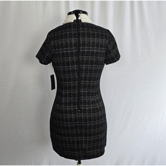City Triangles Tweed Dress Women's L Black Gold Geo Faux Pearl Collar Mini NWT - Picture 13 of 14